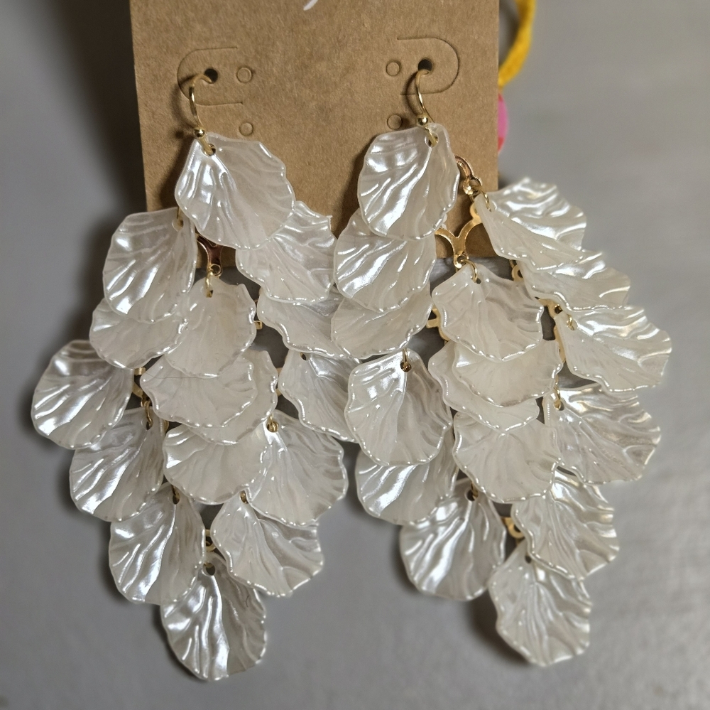 New Aubrie earrings. Gold French hooks with pearl lightweight acrylic 'shells'